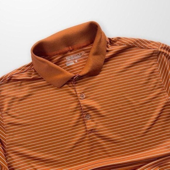 Nike Dri-Fit Golf Polo Shirt Orange & White Stripes Size Large - Picture 4 of 6